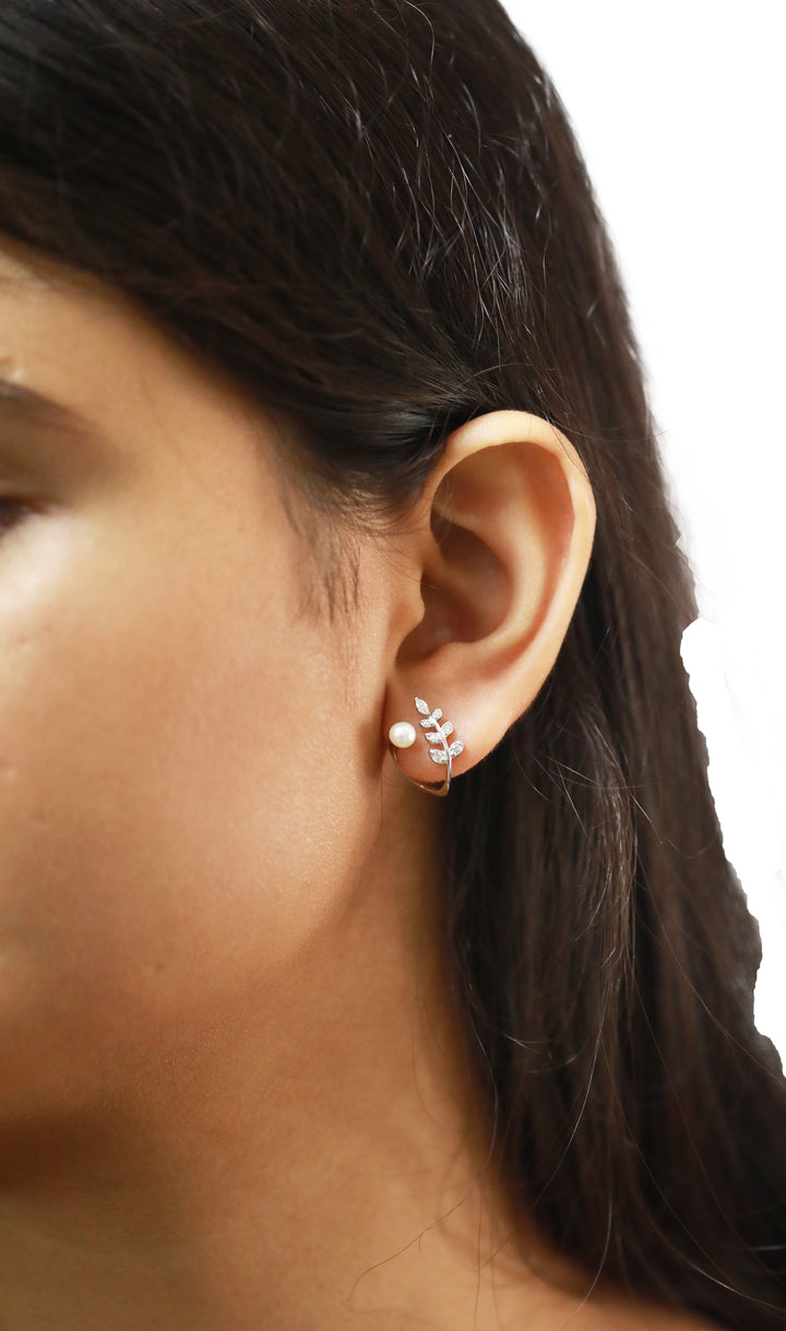 92.5 Sterling Silver Cuff-Style Leaf Ear Crawlers 15589