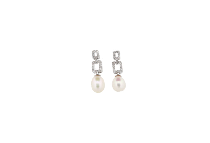 92.5 Sterling Silver Geometric Pearl Drop Earrings 15617