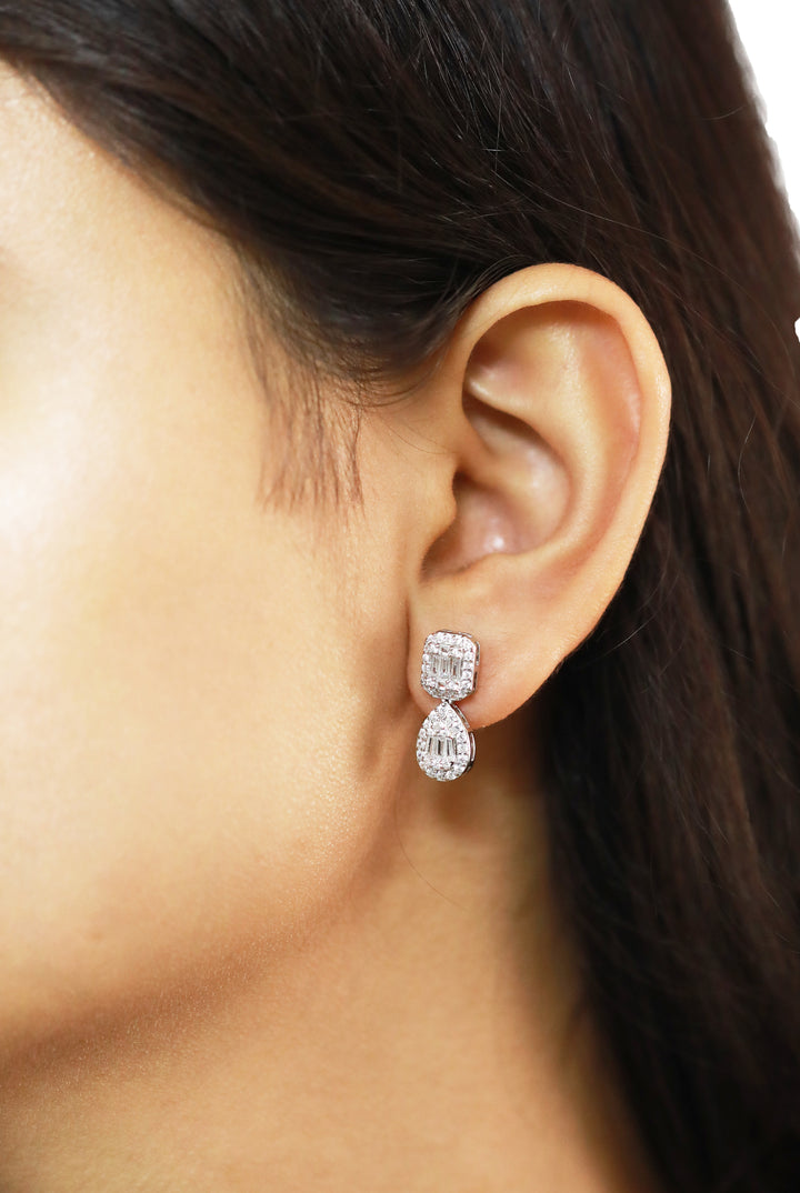 92.5 Sterling Silver Diamond Baguette Drop  Earrings 15699