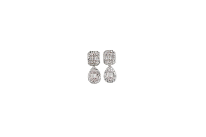 92.5 Sterling Silver Diamond Baguette Drop  Earrings 15699