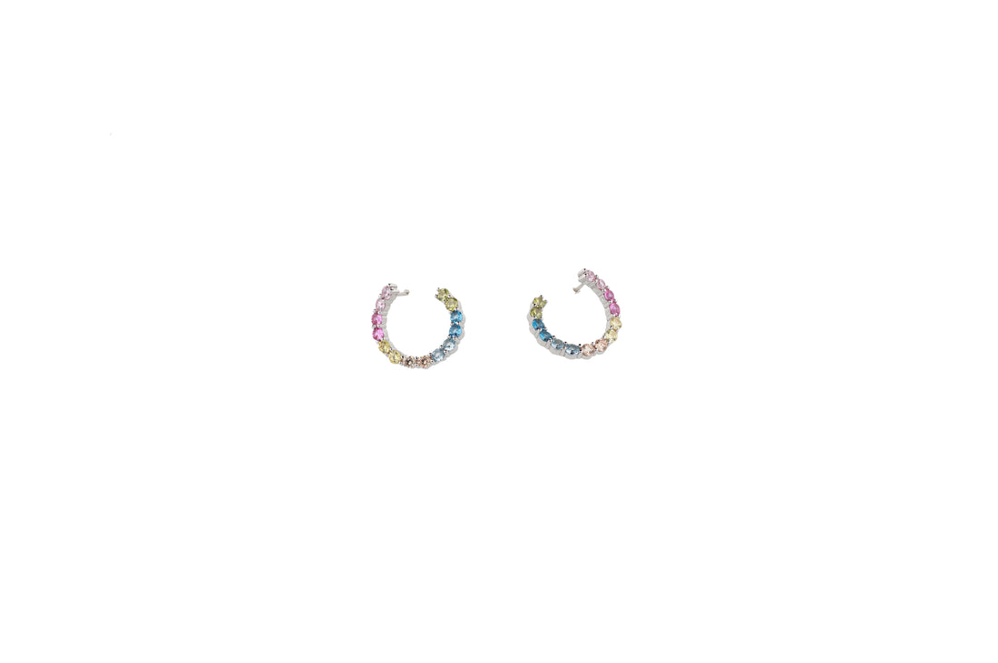 92.5 Sterling Silver Multicolor Semi-Hoop Earrings 15715