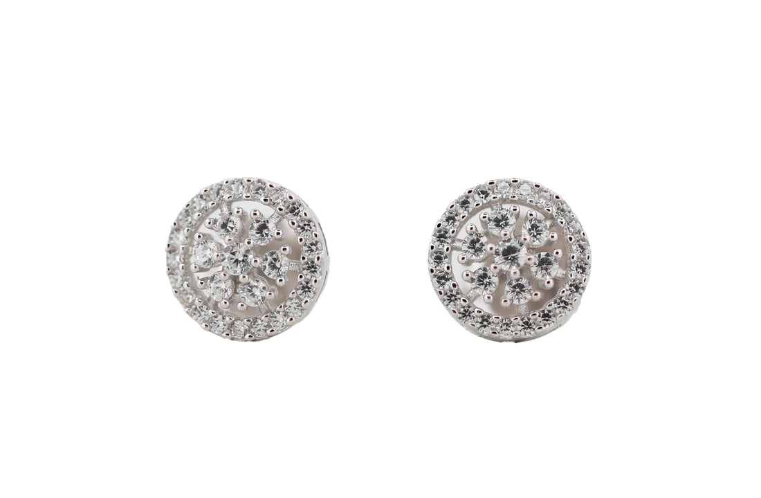 92.5 Sterling Silver Floral Motif Round Stud  Earrings 15814