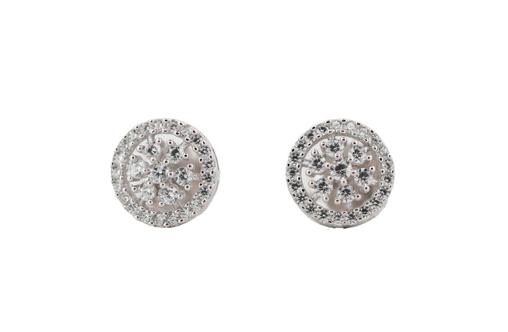 92.5 Sterling Silver Floral Motif Round Stud  Earrings 15814
