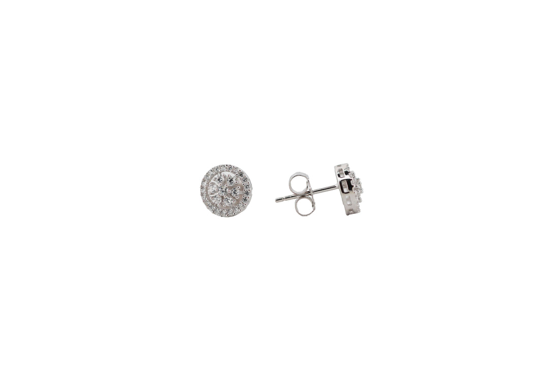 92.5 Sterling Silver Floral Motif Round Stud  Earrings 15814