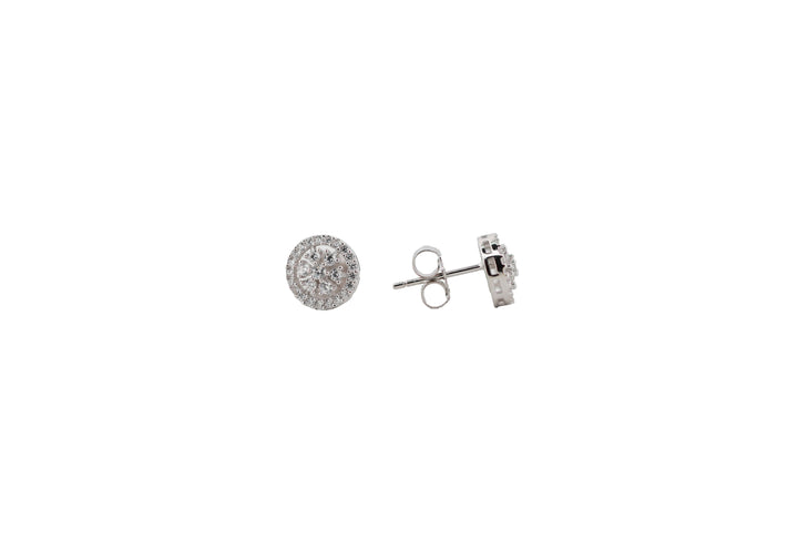 92.5 Sterling Silver Floral Motif Round Stud  Earrings 15814