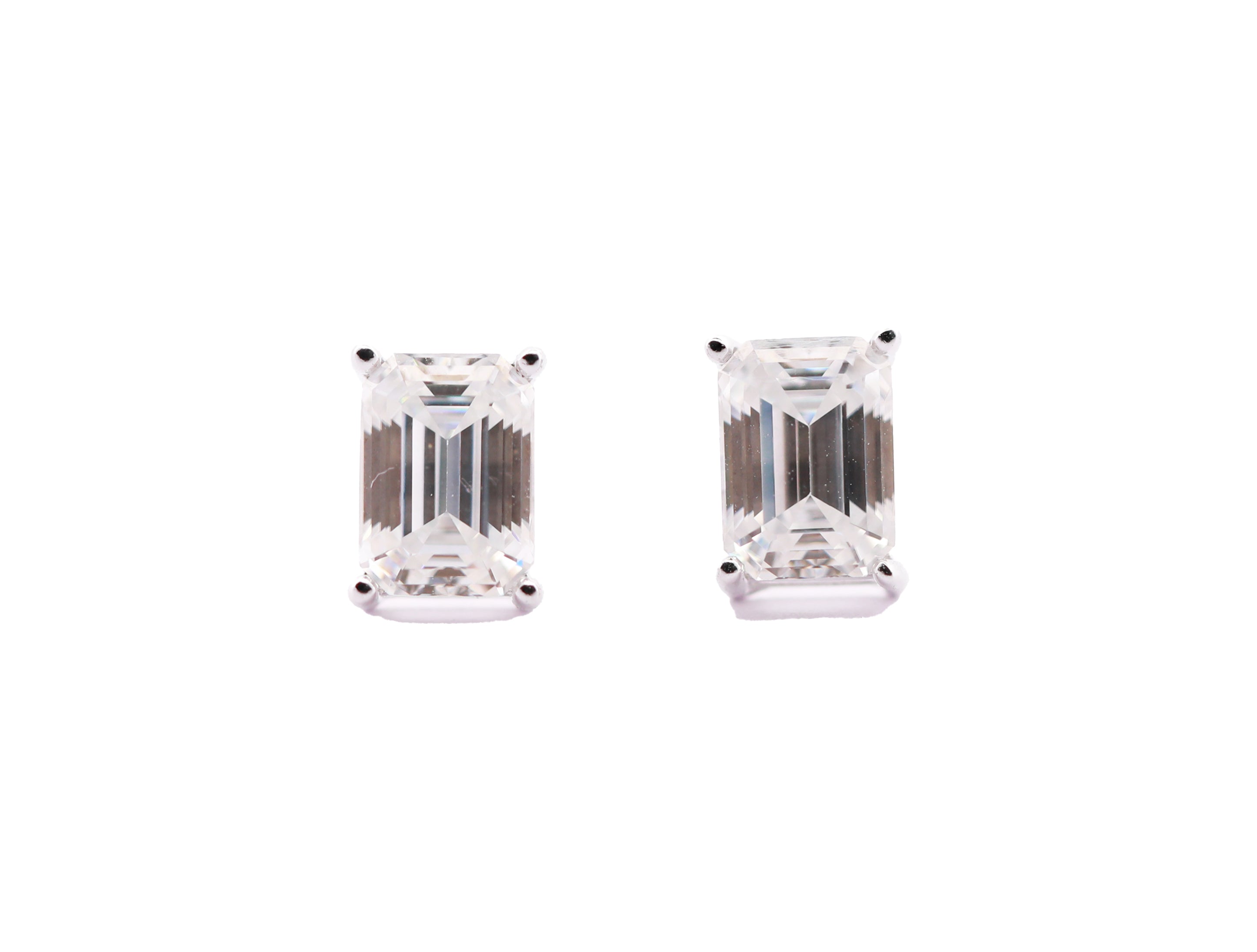 92.5 Sterling  Silver with Moissanite Emerald-Cut Solitaire Stud Earrings 6635