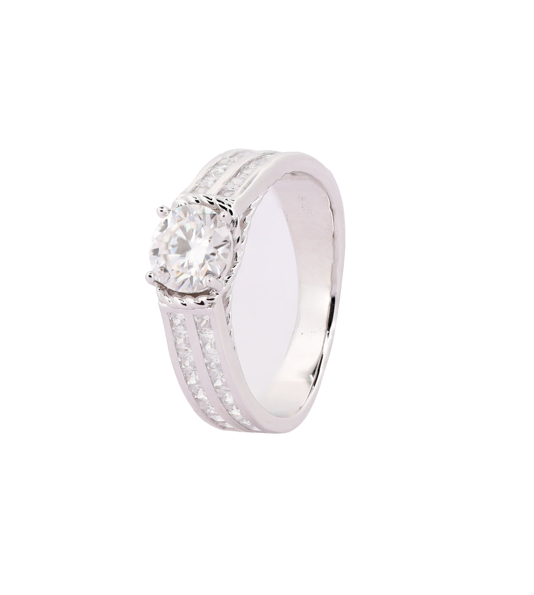 92.5 Sterling Silver Channel-Set Solitaire Finger Ring 6685