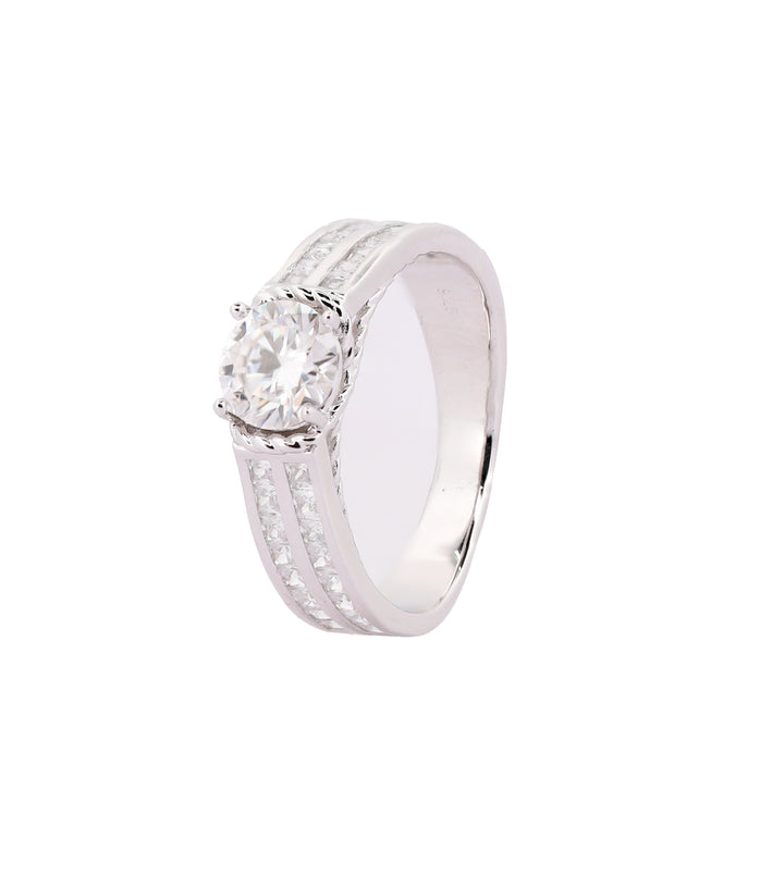 92.5 Sterling Silver Channel-Set Solitaire Finger Ring 6685