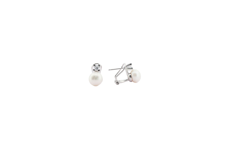92.5 Sterling Silver Classic Diamond & Pearl Stud Earrings 15580