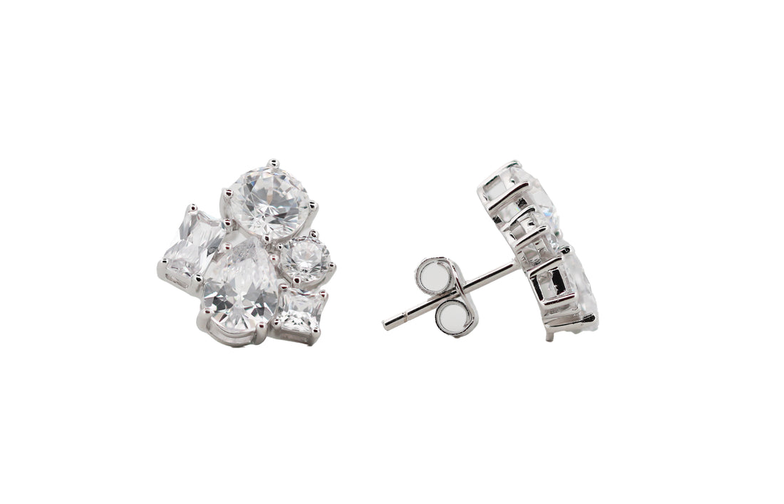 92.5 Sterling Silver Cluster Stud Earrings 15698