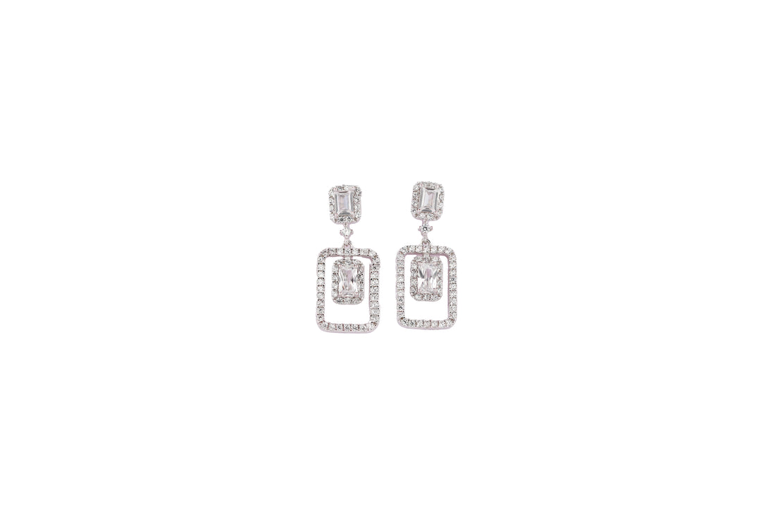 92.5 Sterling Silver Rectangle Dangle  Earrings 11157