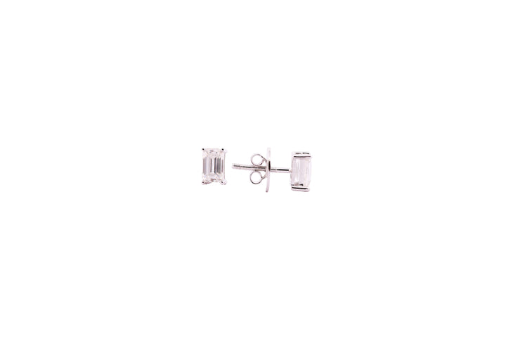 92.5 Sterling Silver with Moissanite Emerald-Cut Solitaire Stud  Earrings 6636