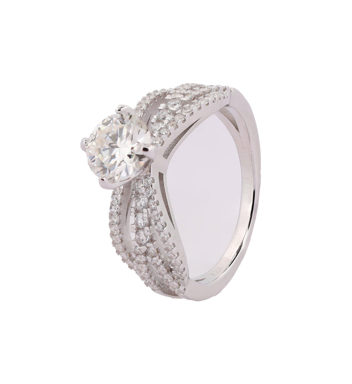 92.5 Sterling Silver Elegant Split Band Solitaire Finger Ring 6676