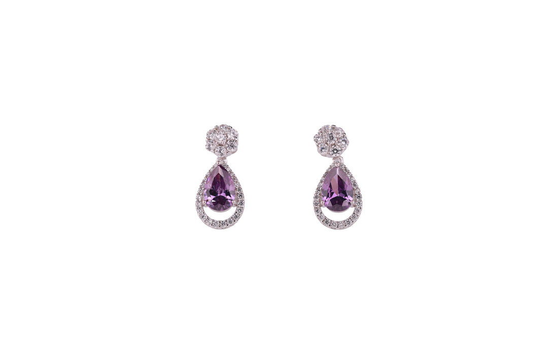 92.5 Sterling Silver  Pear-Shaped Halo Drop Earrings  16238