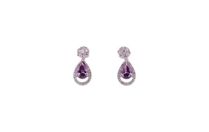 92.5 Sterling Silver  Pear-Shaped Halo Drop Earrings  16238