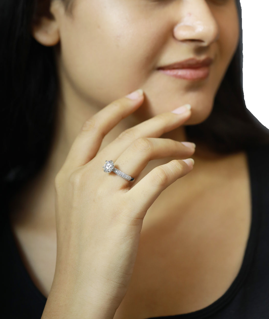 92.5 Sterling Silver Triple Row Pavé Solitaire Finger Ring 6664