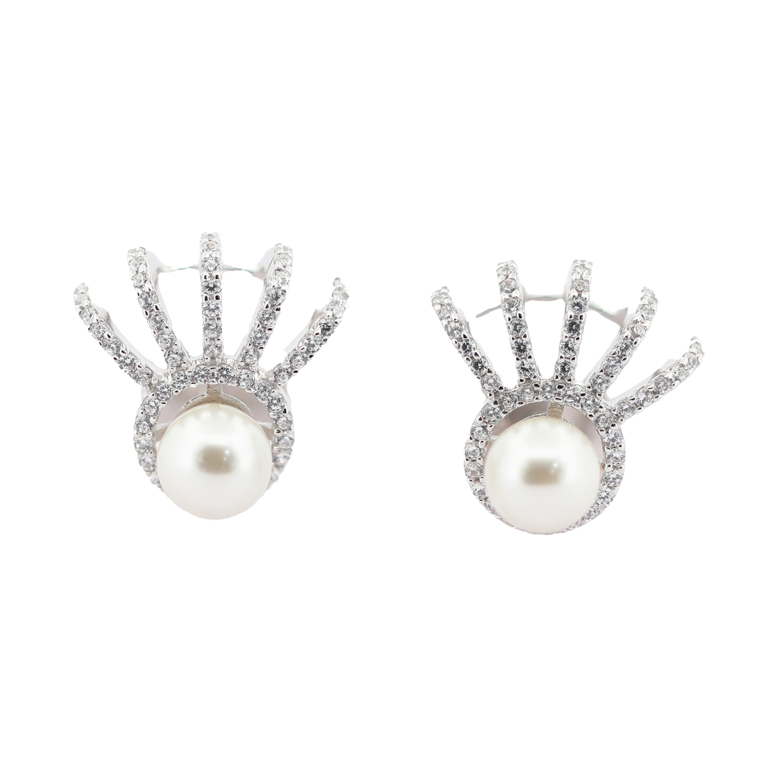 92.5 Sterling Silver Crown-style Pearl Jacket Earrings 17776