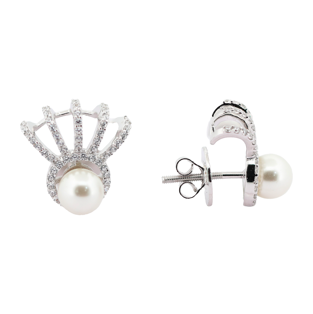 92.5 Sterling Silver Crown-style Pearl Jacket Earrings 17776