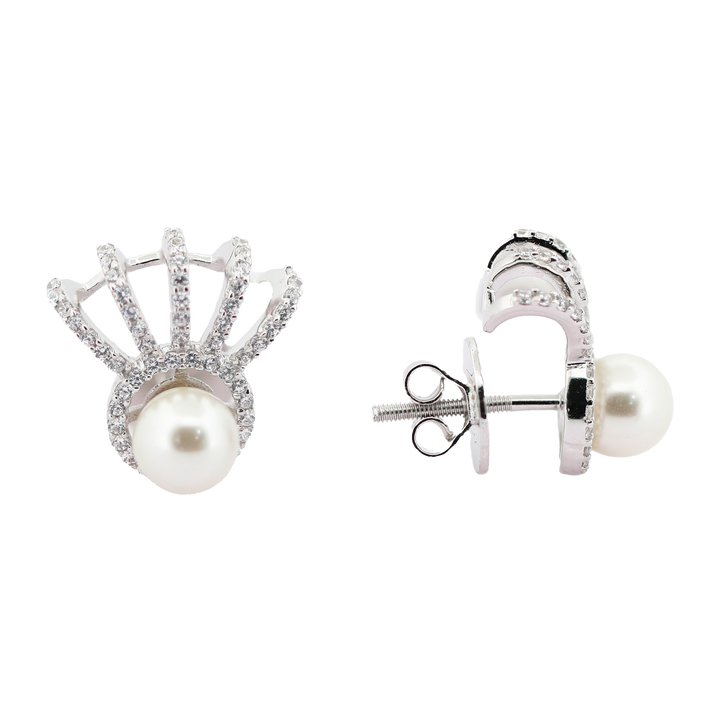 92.5 Sterling Silver Crown-style Pearl Jacket Earrings 17776