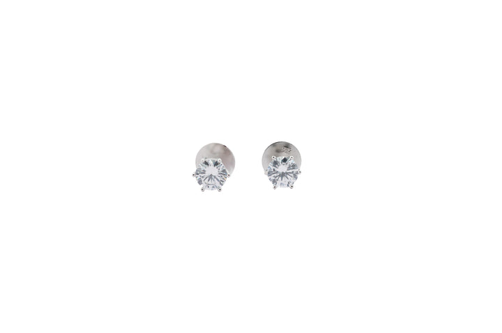 92.5 Sterling Silver Round Diamond Stud Earrings 17792
