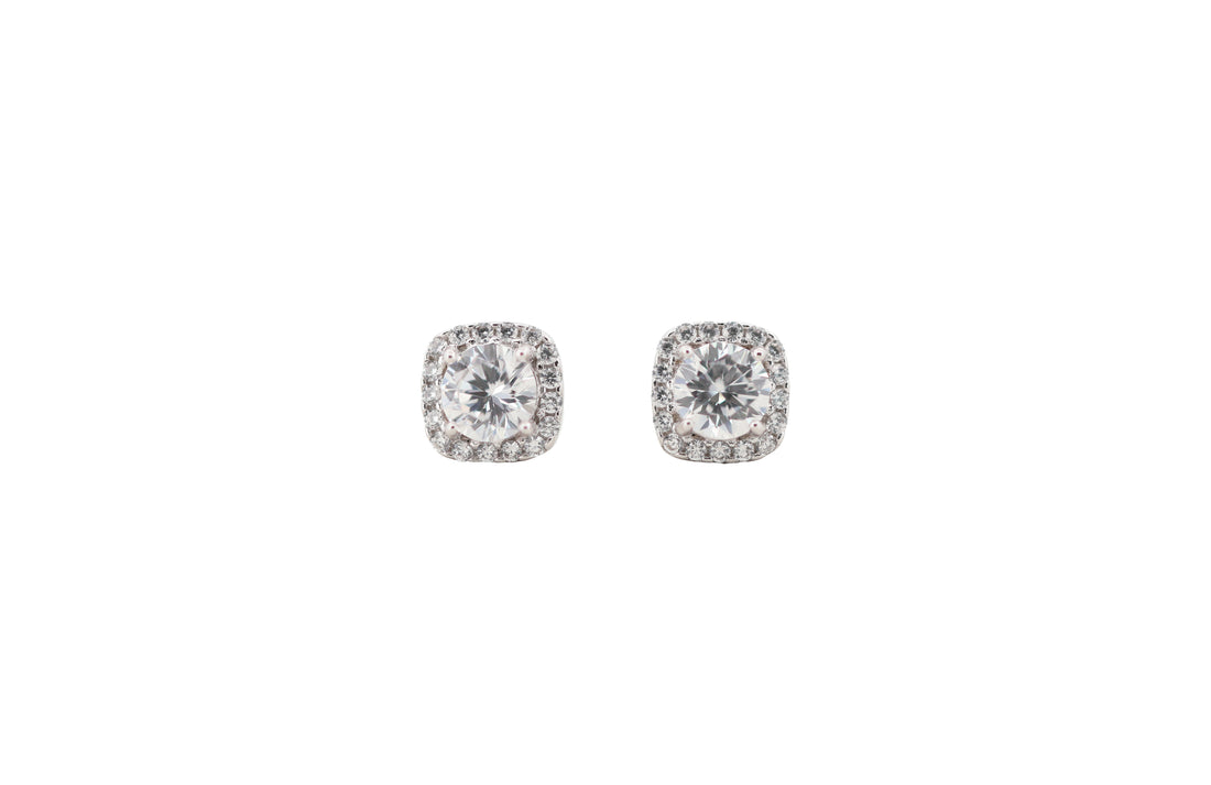 92.5 Sterling Silver Classic Halo Cushion Stud Earrings 17829