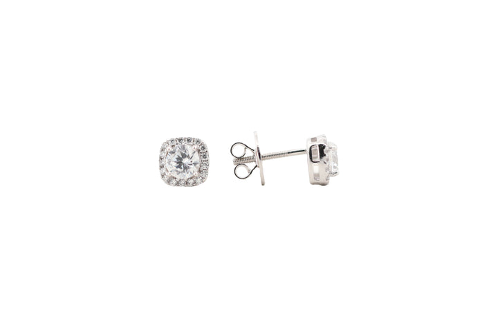 92.5 Sterling Silver Classic Halo Cushion Stud Earrings 17829