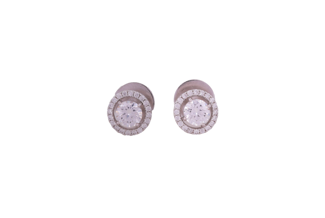 92.5 Sterling Silver Modern  Classic Halo Stud Earrings 17833