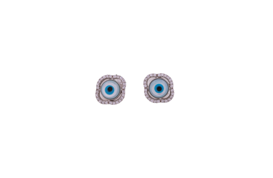 92.5 Sterling Silver Cushion Halo Evil Eye Earrings 17839