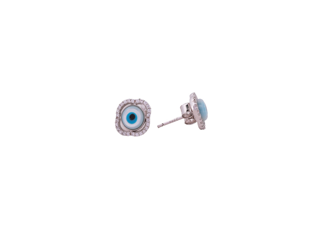 92.5 Sterling Silver Cushion Halo Evil Eye Earrings 17839