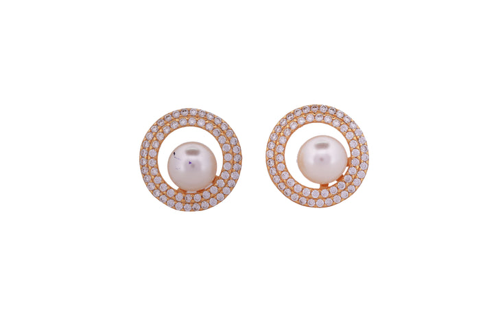 92.5 Sterling Silver Pave Circle Earrings with Pearl 17849
