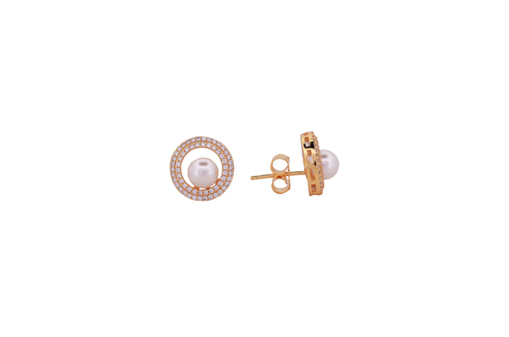 92.5 Sterling Silver Pave Circle Earrings with Pearl 17849