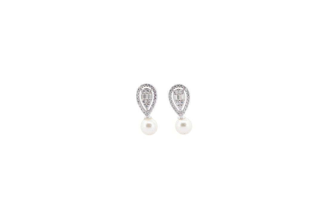 92.5 Sterling Silver Pearl Halo Drop Earrings 17852