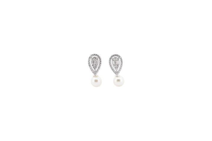 92.5 Sterling Silver Pearl Halo Drop Earrings 17852