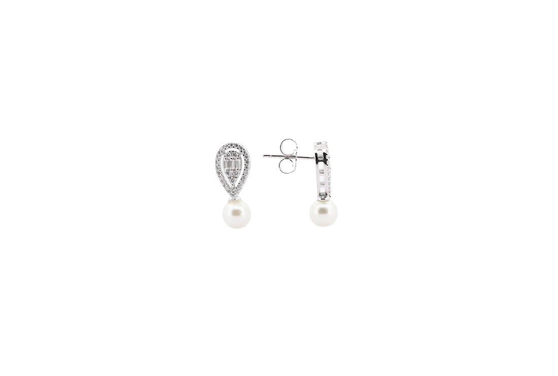 92.5 Sterling Silver Pearl Halo Drop Earrings 17852