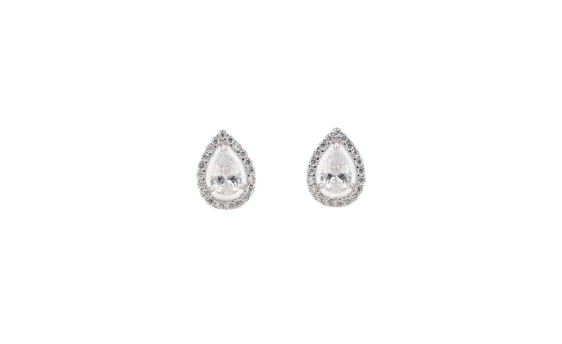 92.5 Sterling Silver Teardrop Halo Stud Earrings 17857