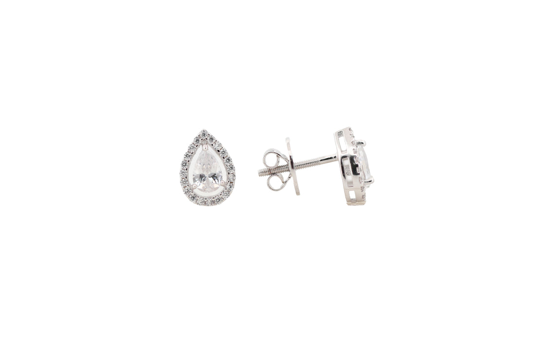 92.5 Sterling Silver Teardrop Halo Stud Earrings 17857
