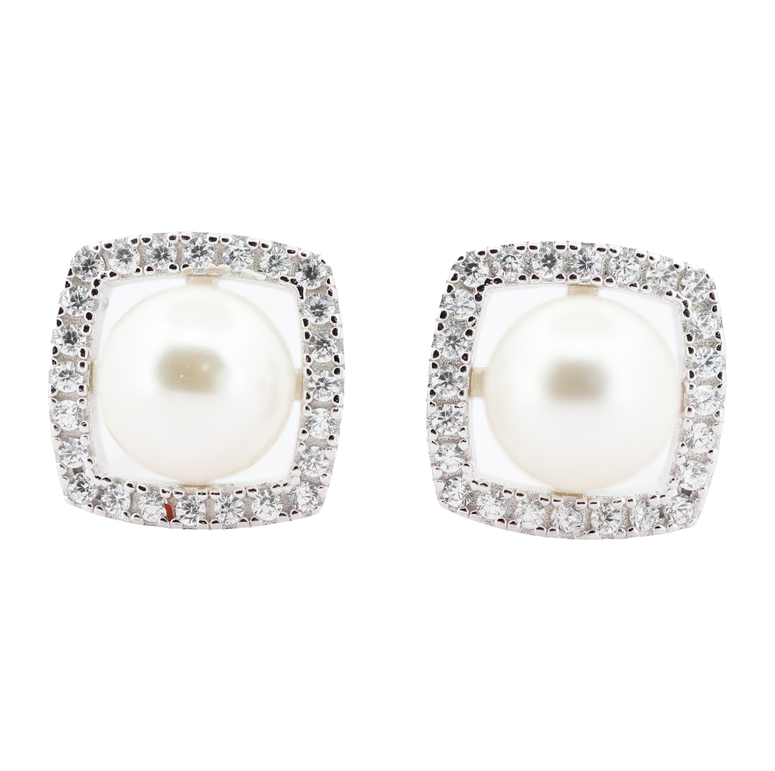 92.5 Sterling Silver Pearl Cushion Halo Stud Earrings 17891