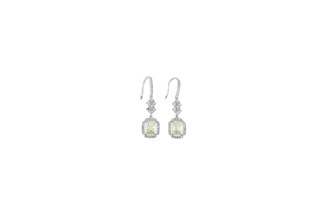 92.5 Sterling Silver Emerald-Cut Halo Dangler Earrings 17916