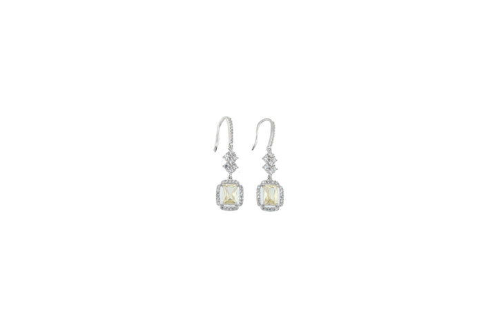 92.5 Sterling Silver Emerald-Cut Halo Dangler Earrings 17916