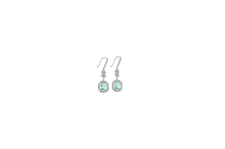 92.5 Sterling Silver Emerald-Cut Halo Dangler Earrings 17916