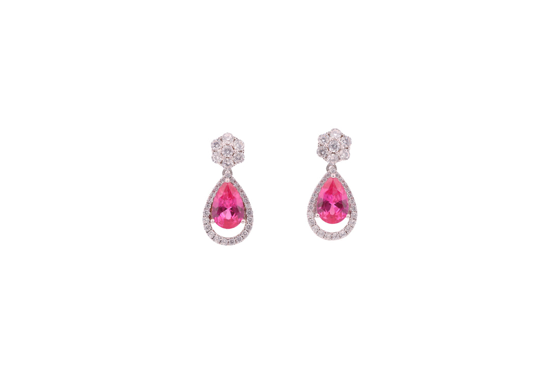 92.5 Sterling Silver Teardrop Halo Dangle Earrings 17932