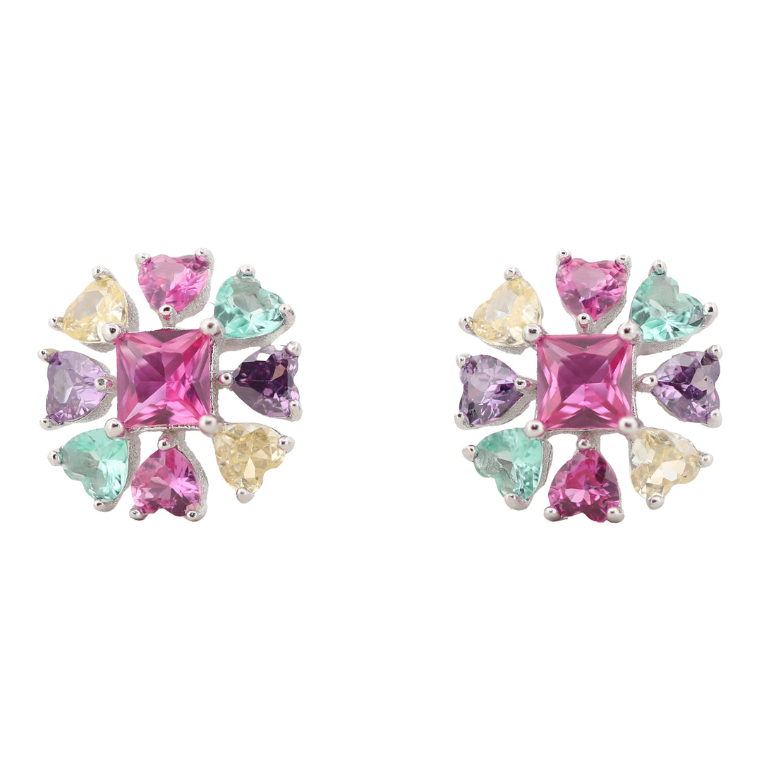 92.5 Sterling Silver Multicolor Floral Stud Earrings 17939