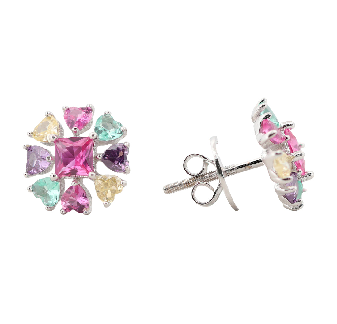 92.5 Sterling Silver Multicolor Floral Stud Earrings 17939