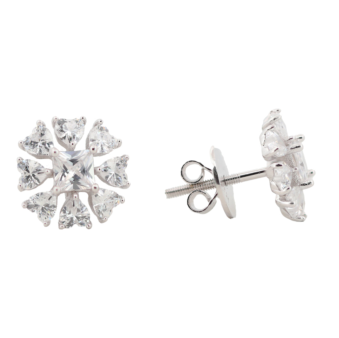 92.5 Sterling Silver Heart-Shaped Petal Earrings 17940