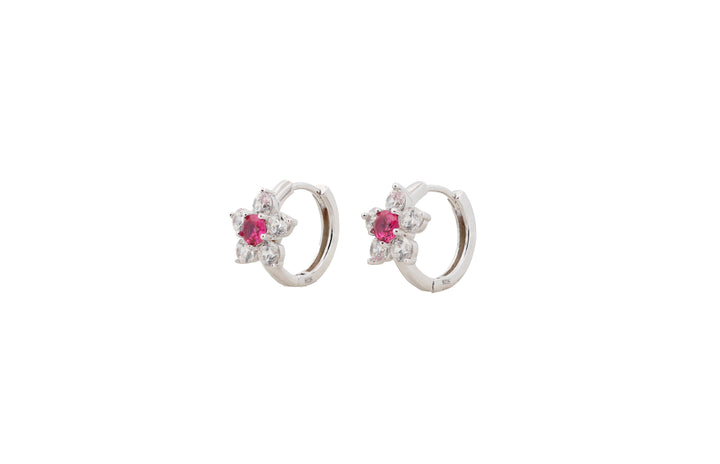 92.5 Sterling Silver Floral Gemstone Huggie Hoop Earrings 17952