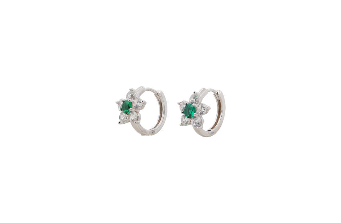 92.5 Sterling Silver Floral Gemstone Huggie Hoop Earrings 17952