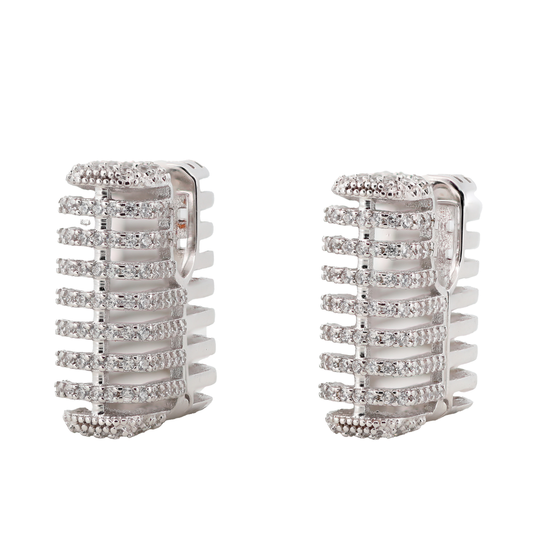 92.5 Sterling Silver Cage-Style Huggie Hoop Earrings 17957