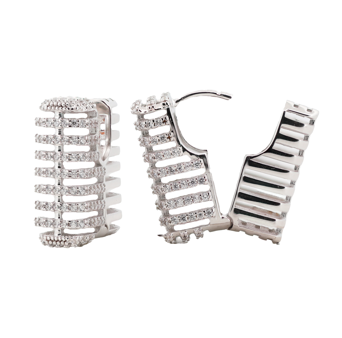 92.5 Sterling Silver Cage-Style Huggie Hoop Earrings 17957