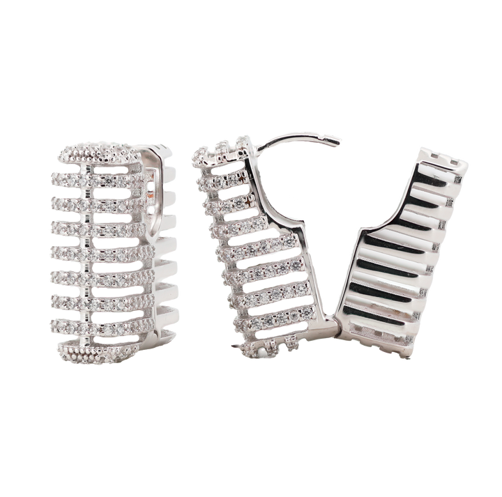 92.5 Sterling Silver Cage-Style Huggie Hoop Earrings 17957