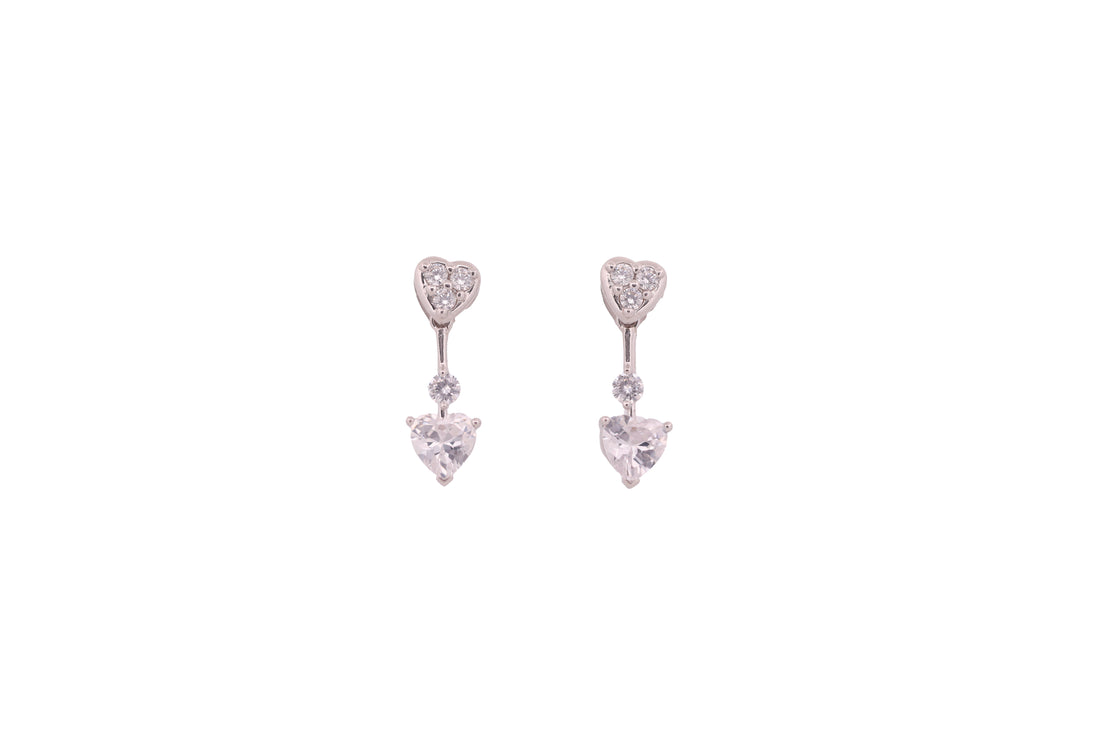 92.5 Sterling Silver Dangling Heart Stud Earrings 17964